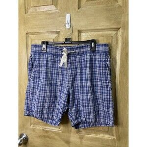 J Crew 7" Reade Cotton Linen Blend Drawstring Shorts Blue Gingham Mens L